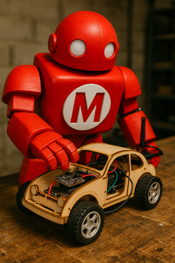 Robot de la MakerFaire qui construit une voiture découpée à la laser