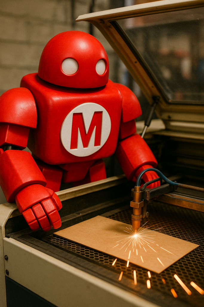 Robot MakerFaire qui utilise la découpeuse laser